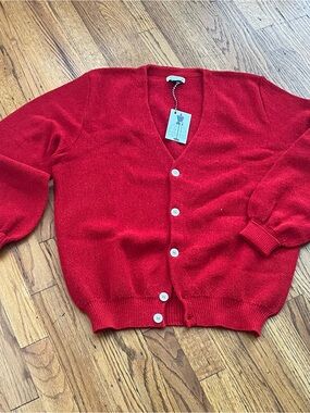 Vintage Red V-Neck Button Cardigan Sweater